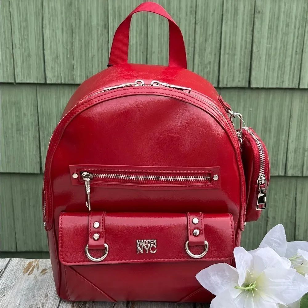Women's Madden Faux Leather Dome Ring Backpack Red Purse